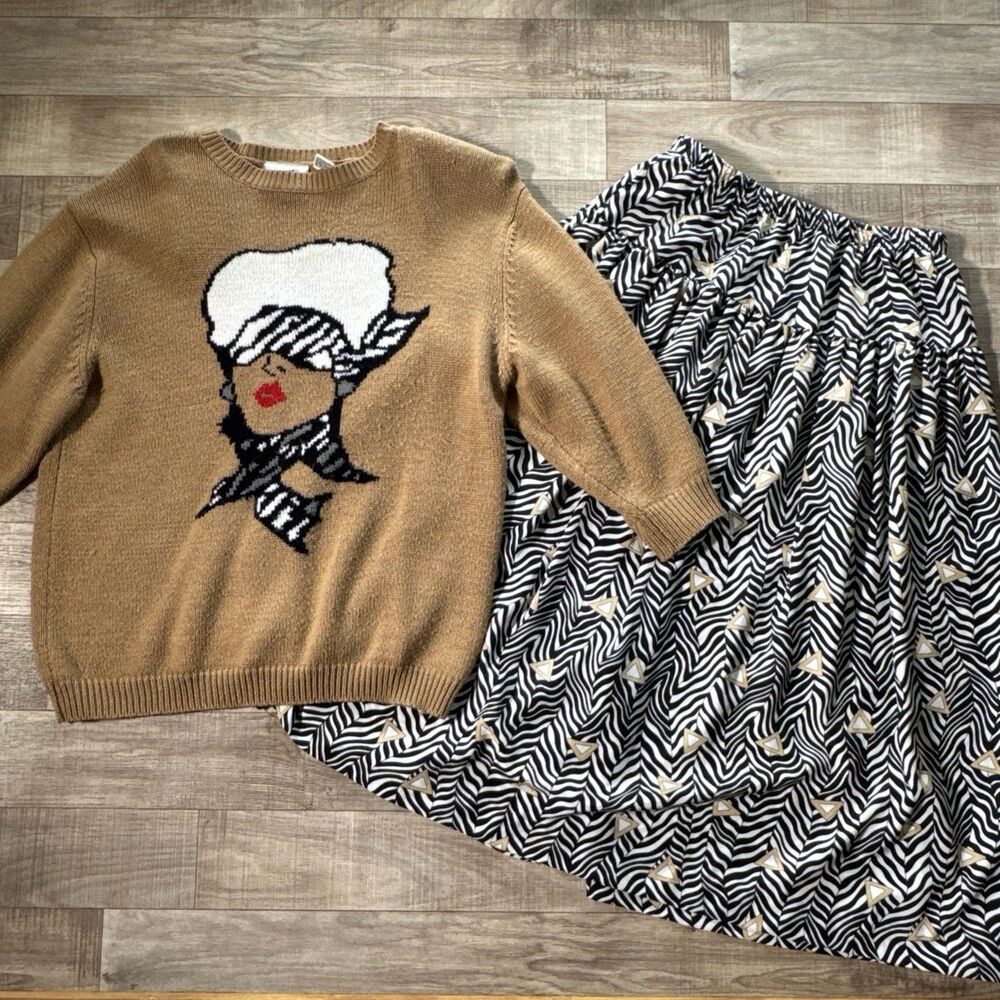 Mr. Mort Vintage 3/4 Sleeve Sweater And Midi Skirt Separates Size L